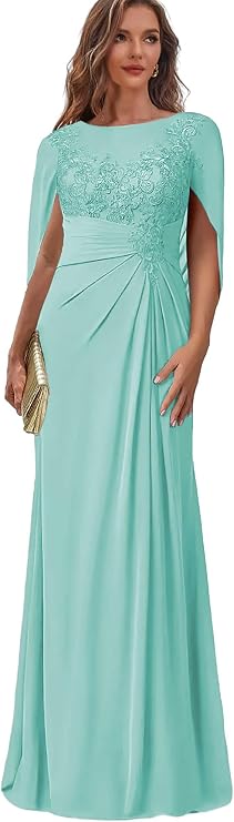 Lace Mother of The Bride Dresses for Women Long Formal Dress with Cape