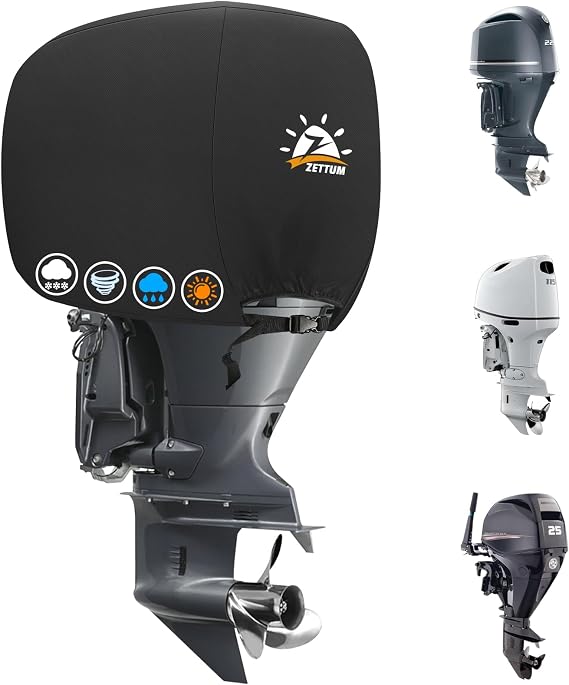 Outboard Motor Cover, 600D Boat Motor Cover Waterproof & Heavy Duty, Fade-Resistant Boat Engine Cover - Fit for Motor 230-300 HP, Black