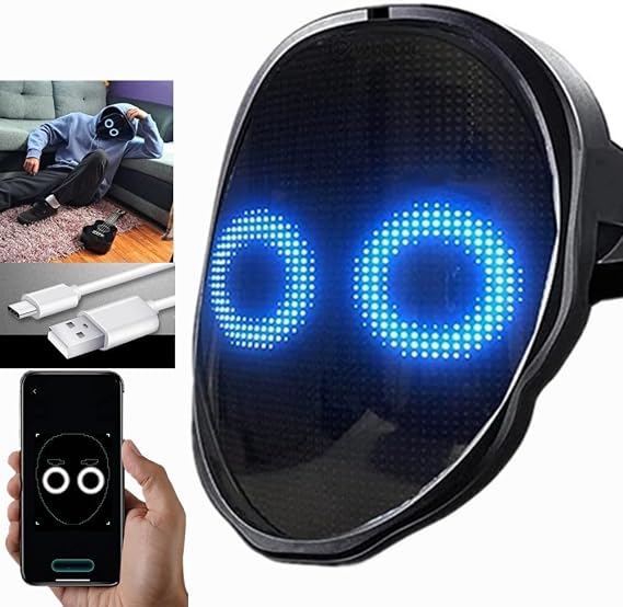 Led Mask With Face Transforming,Programmable APP Digital Smart LED Light Up Face Mask for BoyWithUke Kid Adults Men's Halloween Party Costume DJ Cosplay Masquerade Gift