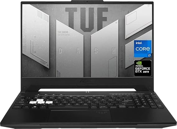 ASUS TUF Dash Gaming Laptop, 15.6" FHD 144Hz Display, Intel Core i7-12650H, NVIDIA GeForce RTX 3070 GPU, 16GB DDR5 RAM, 1TB NVMe SSD, Wi-Fi 6, Black, Windows 11 Home