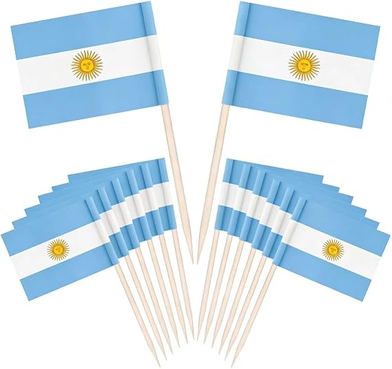 CYPS 100 Pcs Argentina Flag Argentine Toothpick Flags, Small Mini Stick Cupcake Toppers Argentine Flags,Country Picks Party Decoration Celebration Cocktail Food Bar Cake Flags