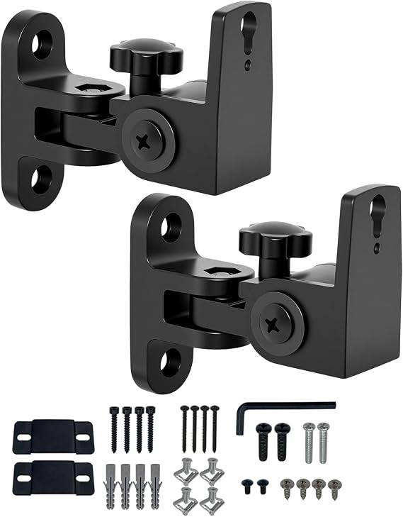 Speaker Wall Mount, Holds Up to 30lbs, Swivel and Tilt, 2 Packs | All Aluminum Wall Speaker Mount for Small Speakers, Compatible with JBL,Samsung, KEF, Klipsch, Sony and More, Black