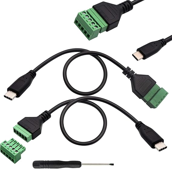RUNCCI-YUN Pack of 2 USB C Terminal Male Cable USB C Male to 5-Pin Terminal Block Cable Solderless Screw Terminals for Charging and Transferring Data Repair/DIY
