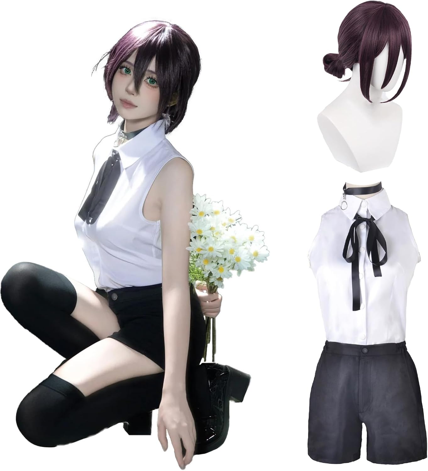 CR ROLECOS Makima Cosplay Re:Zero Cosplay with Wig, Anime Manga Makima Costume Set, Halloween Costume, Photo Shoot, Cosplay Event