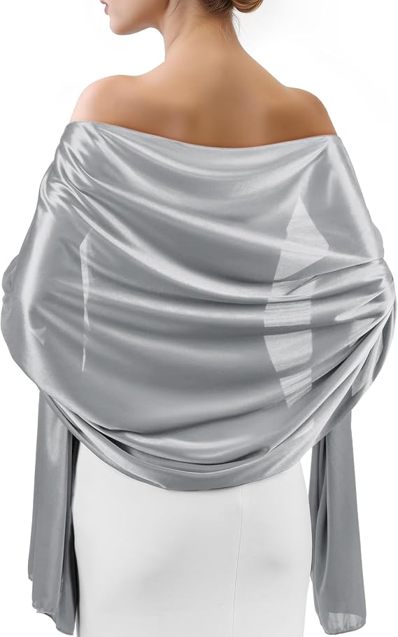 Sofier Satin Shawl Wraps for Women, Formal Evening Dress Scarf Cover Up | Silky soft sheer satin, elegant wedding guest or bridesmaid gift, lightweight drape