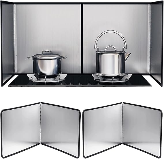 Splatter Guard for Stove 2 Pack 2-Sided Foldable Stainless Steel Oil Splash Board Anti Grease Nonstick Splatter Guard for Frying Stove Heat Insulation Board for Cooking(11.8 x 15.7 in)