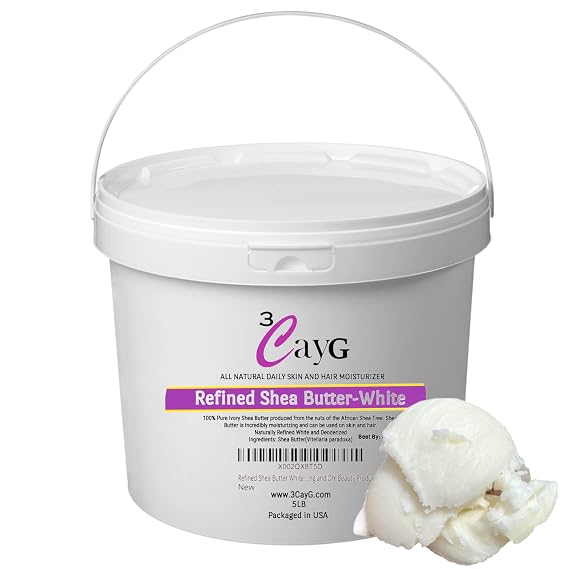 3CAYG 5lb Pail White Refined Shea Butter Deoderized Skin and Hair Body Butter Use for Soapmaking and Whipped Body Butter