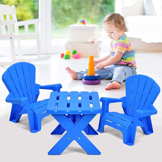 Costzon Kids Table and Chair Set, Outdoor Toddler Activity Table and Adirondack Chairs for Picnic, Garden, Patio, Backyard & Beach, Kids Outdoor