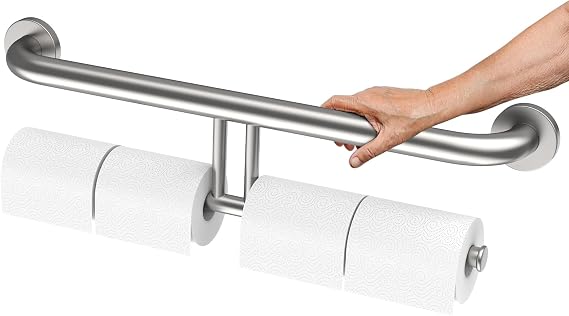 Brushed Nickel Handicap Grab Bar with Toilet Paper Roll Holder