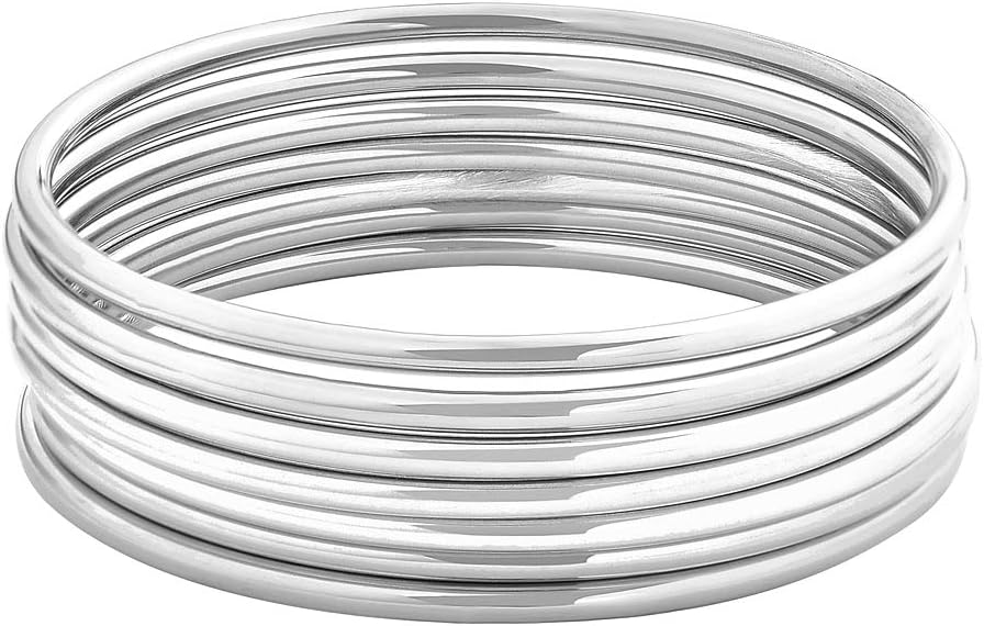 Glossy Thin Round Bangle Bracelet Set for Women, Set of 7