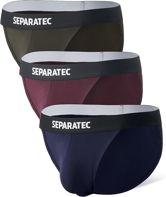 Separatec Men's Bikini Briefs Dual Pouch Bulge Enhancing Soft Support Breathable Mens String Bikini Briefs Tagless 3 Pack
