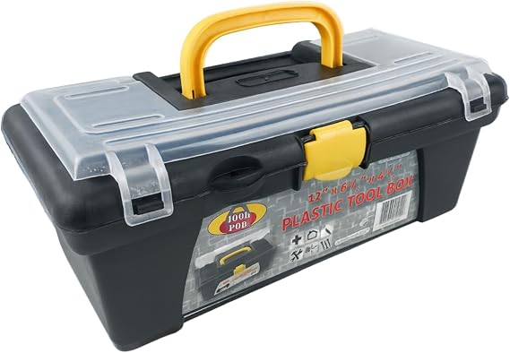 BIN BUDDY 10 Economical Plastic Tool Box with Snap on Lid | Size 10 X 4.5 X 4 | Includes Removable Tray | Great for Storing Hand Tools, First Aid,