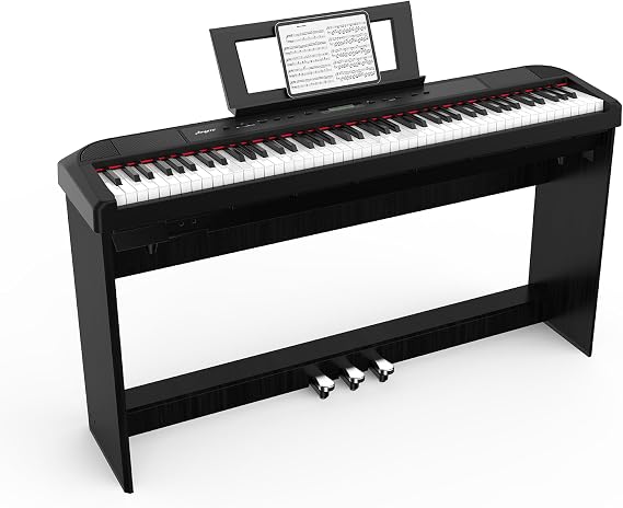 88 Keys Keyboard Piano, Full Size Weighted Hammer Piano Keyboard, Portable Electric Keyboard Piano for Beginner/Adults with Sustain Pedal, Power Supply, And Built In Speakers (With Stand)