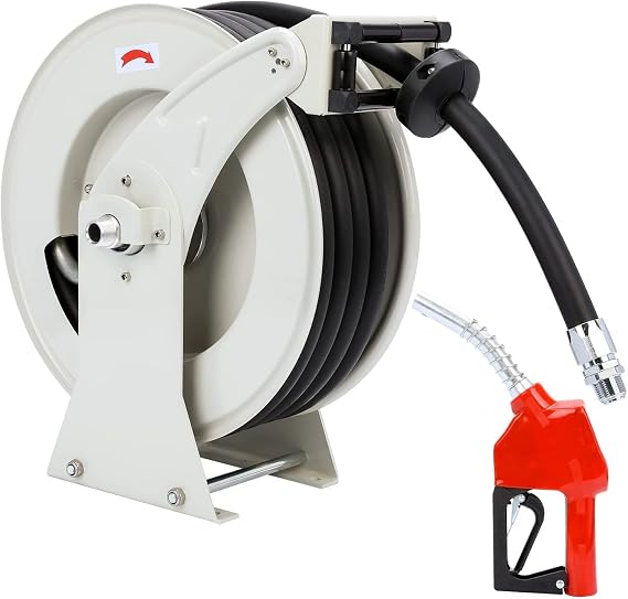 Retractable Fuel Hose Reel,1"x50FT Spring Driven Auto Swivel Rewind Industrial Heavy Duty Commercial Hose Holder Reel with Fueling Nozzle for Aircraft Ship Vehicle Tank Truck, 300 PSI (1"x50FT)