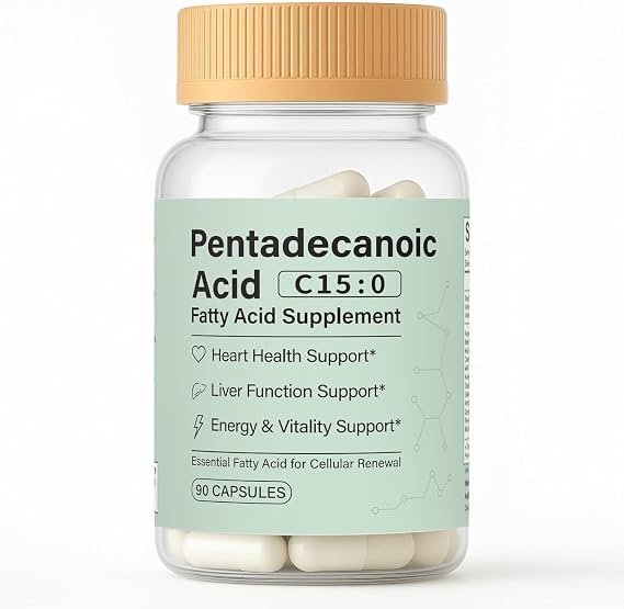 Pentadecanoic Acid, C15:0 Fatty Acid Supplement - Metabolism, Liver & Sleep Support, 3X Omega 3 Fish Oil, Healthy Aging Supplement, Gluten Free & Sugar Free, 90 Vegan Capsules