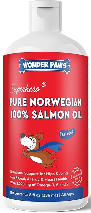 Premium Salmon Oil for Dogs Pure Norwegian Salmon Oil High in Omega 3 EPA & DHA -Powerful Fish Oil for Dogs Skin & Coat, Hip & Joints, Allergies & Itchy Skin Omega 3 Fish Oil for Dogs-8oz Liquid