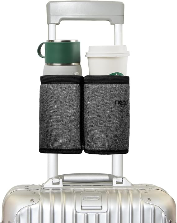 riemot Luggage Travel Cup Holder, Free Hand Drink Caddy - Hold Two Coffee Cups, Fits Roll on Suitcase Handles - Gifts for Travelers, Tourist, Flight Attendants Travelers Accessories