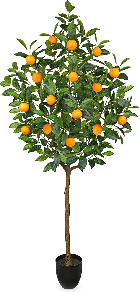 Artificial Orange Tree 5ft Fake Citrus Fruits Plant in Pot Large Fake Floor Plants Faux Trees Indoor Orange Decorations for Home Living Room Office
