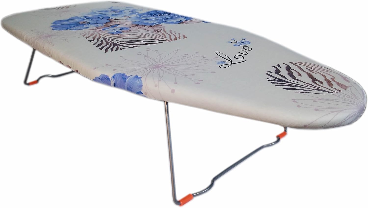 Table Top Ironing Board With Flower Pattern Cloth Cover Folding Legs Non Slip