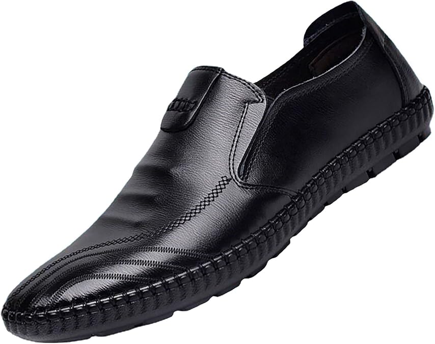 Flat Loafer for Men Leather Slip On Business Dress Shoes Driving Casual Boat Soft Shoes Chukka Shoes for Men Leather
