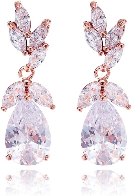 Women's Cubic Zirconia Bridal Earring Cluster Leaf CZ Wedding Earrings
