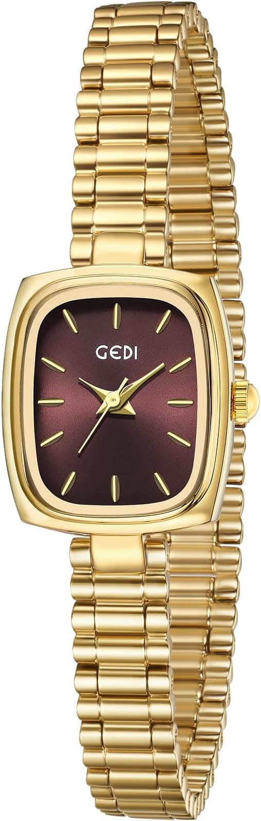 FORSINING Square Small Gold Watch Women Quartz Wrist Watch with Gold Stainless Steel Band, gold-purple, Bracelet Type