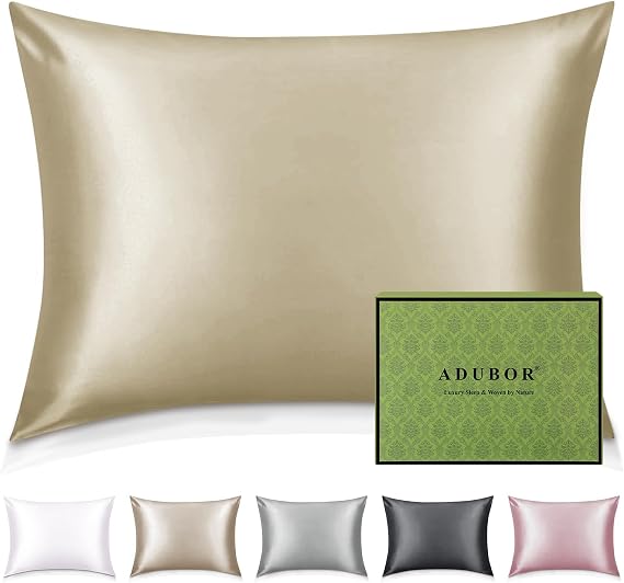 Adubor 100% Silk Pillowcase - Mulberry Silk Pillow Cases, 23 Momme 6A Grade Fibers, Silk Pillow Case for Hair and Skin Health, with Hidden Zipper (King 20''36'', Apricot, 1PC)