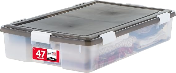 IRIS USA 47 Qt Underbed Storage Bins with Gasket Lids, Gray/Clear