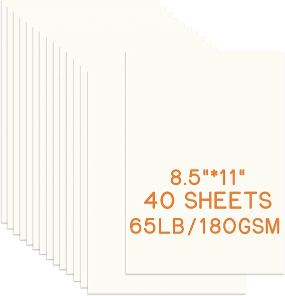 Cream White Cardstock 40 Sheets 8.5 x 11 Inches, 180gsm/65lb Construction Paper, Colored Card Stock Paper Bulk for Printing, DIY, Office & School, Scrapbooking, Crafts