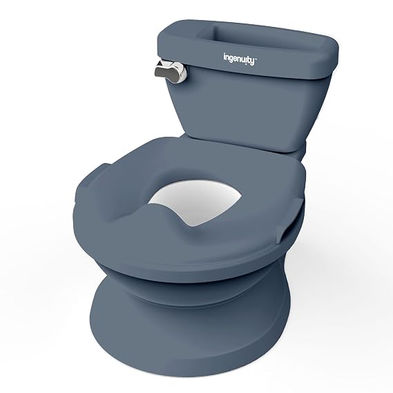 Ingenuity My Size Potty Pro 2-in-1 Potty Training Toilet, Floor Potty with Removable Potty Seat for Standard Toilets, Realistic Flushing Sound, For Toddlers Ages 18+ months, Up to 50 lb - Blue