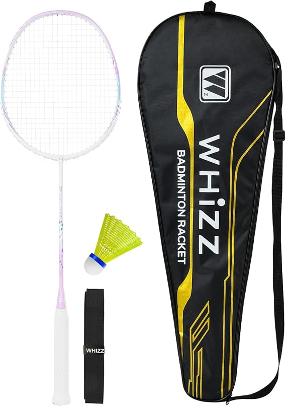 WHiZZ Carbon Graphite Badminton Racket, Lightweight Badminton Racquet for Training, Excercise, School Sports, Incl. Shuttlecock, Grip Tape & Carrying Bag