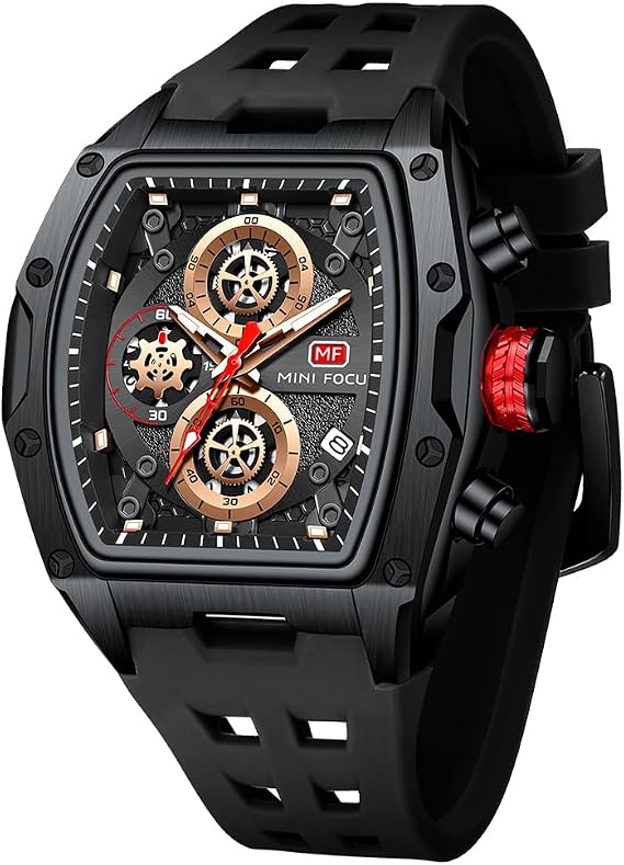 MF MINI FOCUS Watches Men Watches Fashion Hollow Big Dial Luminous Waterproof Sport Analog Quartz Business Chronograph Mens Watch Blue Silicone Strap Dress Watch