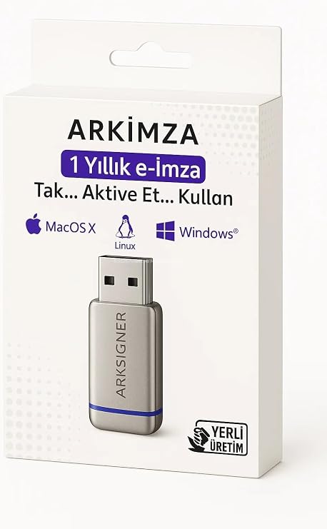 Elektronik İmza Cihazı, USB Bağlantılı Token, Resmi E-İmza Sertifikası, PDF, Word, Excel Belge İmzalama, Mobil ve E-Devlet Aktivasyonlu, BTK Onaylı, Ergonomik Tasarım (1 Yıllık)