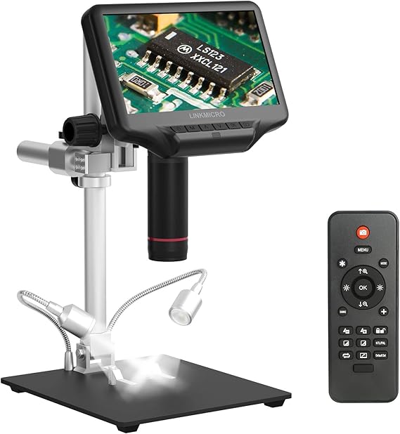 LM407 Pro HDMI Digital Microscope for Soldering with 13'' Boom Arm Stand, UHD 2160P Video, Electronic Microscope Camera with 7 inch Screen for Adults Repair PCB, 270X, UV Filter