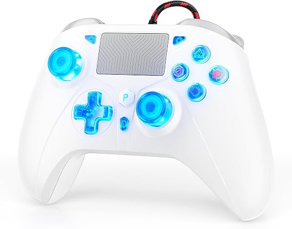 Gamrombo LED Wired Controller for PS5/PS5 Pro/PS5 Slim, Compatible withPS4/PC with 3.5mm Headphone Jack/Dual Vibration/Macro Function/Trubo Function, 10ft Cable