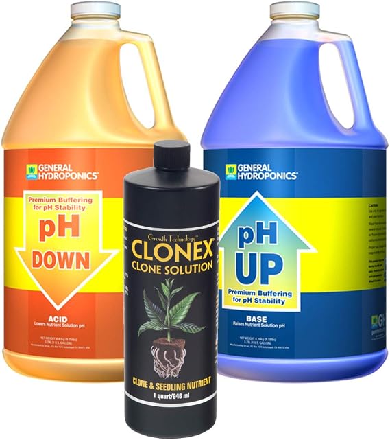 General Hydroponics Ph Up & Ph Down Gallon with Hydrodynamics Clonex Cloning Solution Quart Combo