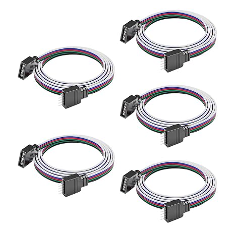 BTF-LIGHTING 5 Pack 22AWG 5 Pin JST Male to Female Plug LED Connector 1.64FT/0.5m Extension Cable for FCOB SMD RGBW LED Strip Lights Solderless Controller Wire