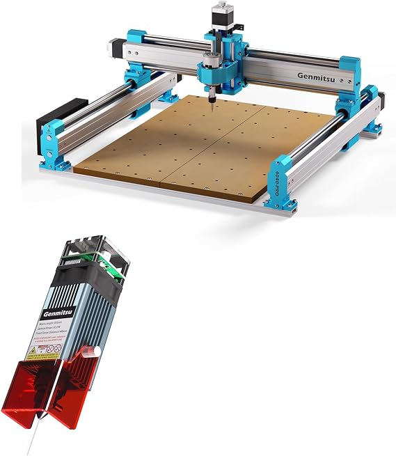Genmitsu CNC Router Machine 4040-PRO for Woodworking Metal Acrylic Cutting Milling, 10W Compressed Spot Laser Module with Air Assist Nozzle, GRBL Control, Lead Screw Driven