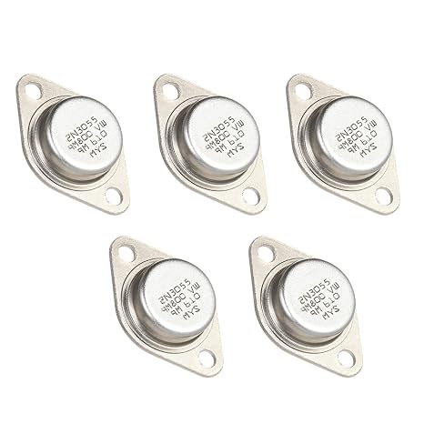 2N3055 Power Transistor, High Current NPN BJT Amplifier Switching Component for Audio Amplifiers DIY Repair Stainless Steel TO 3 Case 60V 100V 15A 5PCS