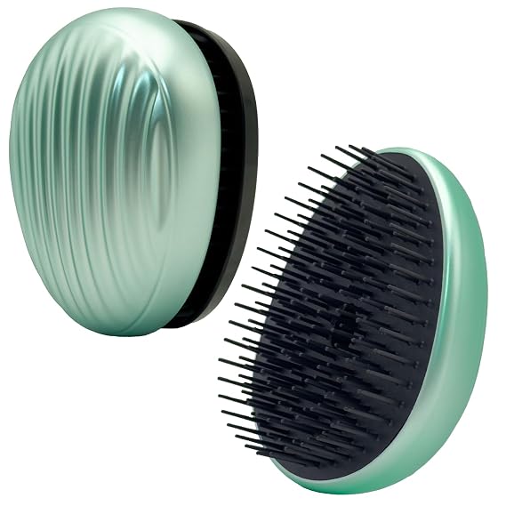 WYNK Mini Travel Detangling Hairbrush Detangler with Cover, Matte Green