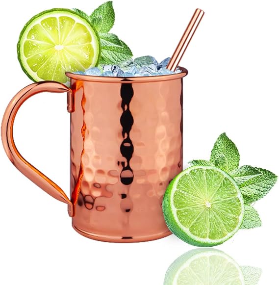 Moscow Mule Copper Mugs-100% Handcrafted- Food Safe Pure Solid Copper Mugs- Use as Copper Tumbler, Mint Julep Cup, Coffee Mug, Ice Cream Cup, Fries Bowl, Copper Cup for Cold Beverage (14OZ)