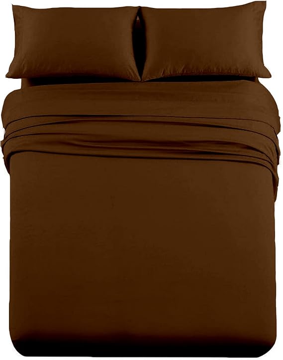 Cottingon 42" X 80" 4 PC Sheet Set for Campers, Trailer Bunk Beds, Luxury Soft Microfiber Fits 6 to 10 Inches Deep RV Mattress, Chocolate