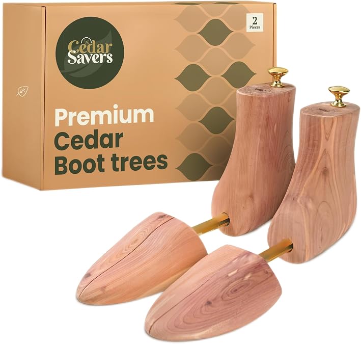 Cedar Boot Tree for Men - Natural Aromatic Wood Boot Tree Grown In USA, For Boots & Shoes, Storage Bag Included