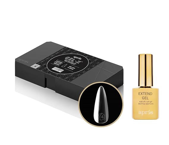 Apres Nail Gel-X Natural Stiletto Medium Box of Tips & Extend Gel Bundle | Includes 280 Tips & 15ml Extend Gel Gold Bottle | Premium Quality | 14 Sizes 00-9 | Half Sizes included