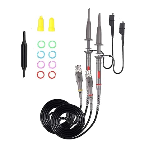 Universal Oscilloscope Probe with Accessories Kit 100MHz Oscilloscope Clip Probes with BNC to Minigrabber Test Lead Kit (Grey 2pcs)