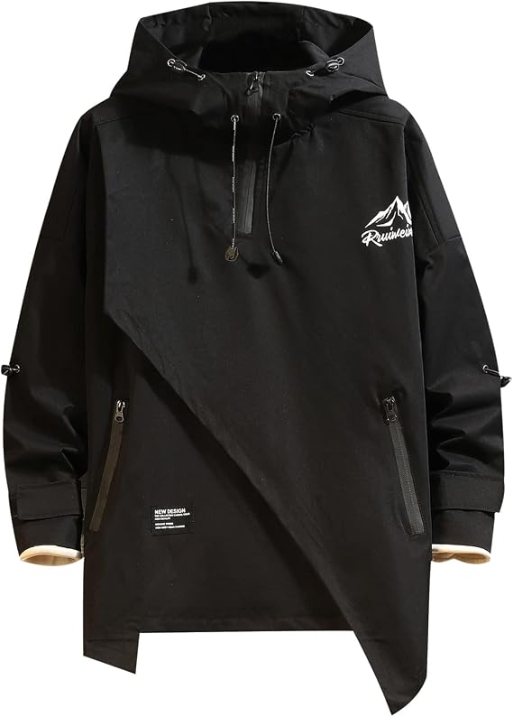 GURUNVANI Men's Hooded Jacket OverSize jackets for men Patchwork Zipper Coats