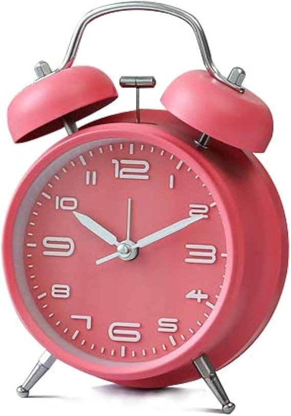 4 inches Twin Bell Alarm Clock with Backlight,Silent Non-Ticking,Battery Operated,Loud Wake Up Alarm Clock(Pink)