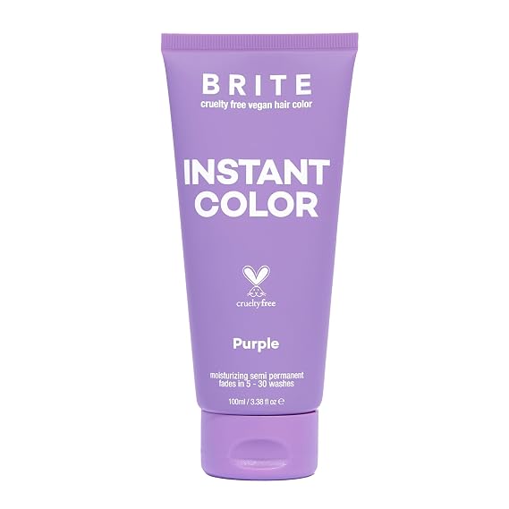 BRITE Vegan Instant Color - Semi-Permanent Hair Color, Nourishing Formula Lasts 5-30 Washes - Perfect for Pre-Lightened & Blonde Hair - Temporary Dye for Women & Men (Purple, 3.38 Fl Oz)