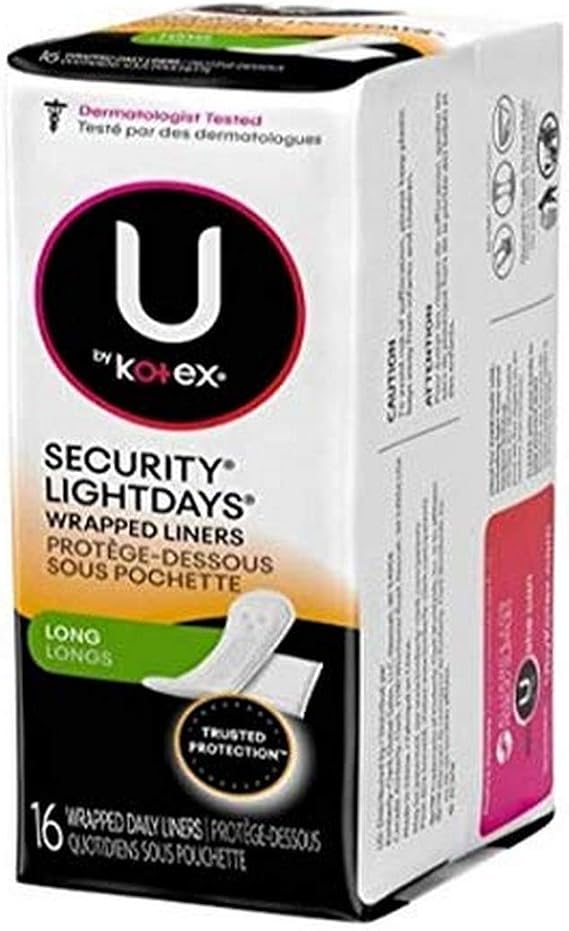 U by Kotex Absorbent Pantiliners, Long, Individually Wrapped, Unscented, 16 Count