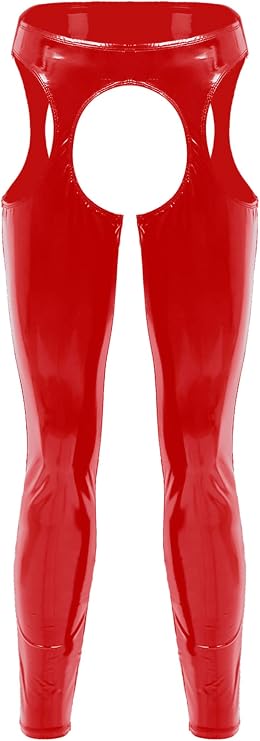 Mens Wet Look PVC Leather Open Pouch Back Muscle Tights Pants Leggings Long Trousers Clubwear
